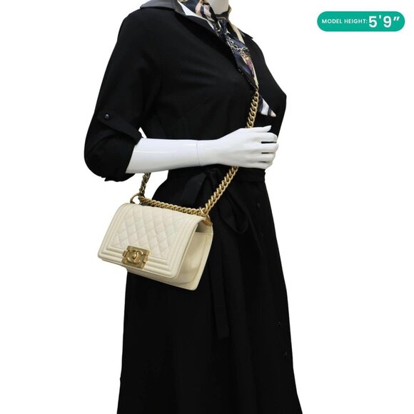 Chanel Boy Flap Small Quilted Caviar Leather Chain Shoulder Bag Cream - Picture 2 of 14